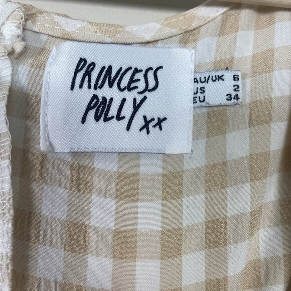 Princess Polly Ainslie MINI DRESS White Beige Gingham Size 2 Tomato Girl Summer - Picture 6 of 12